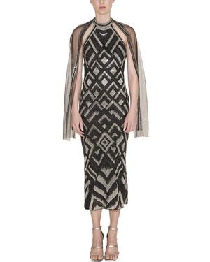 Reem Acra Beaded Halter Midi Dress - White