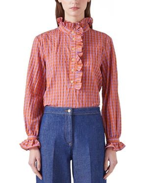 LK Bennett Camile Linen-Blend Top - Red