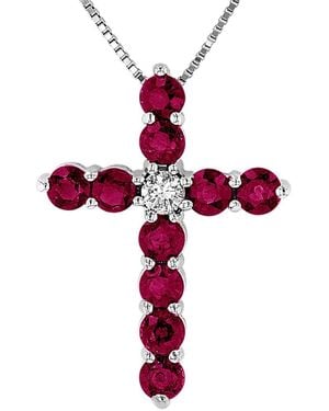 Diana M. Jewels Fine Jewelry 14k 0.93 Ct. Tw. Diamond & Ruby Cross Pendant Necklace - Red