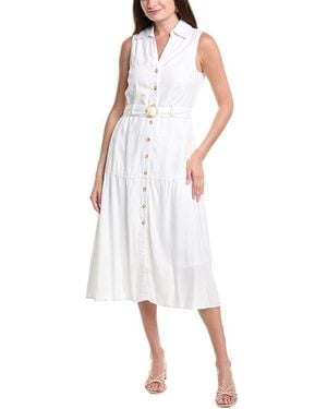 Nicole Miller Jade Linen-Blend Midi Dress - White