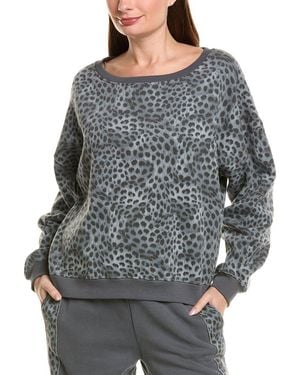 Vintage Havana Printed Fleece Off Shoulder Top - Grey