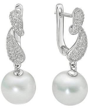 Belpearl Silver 10mm Freshwater Pearl Cz Earrings - White