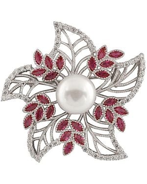 Splendid Rhodium Plated Silver 10-11mm Freshwater Pearl & Cz Brooch - White