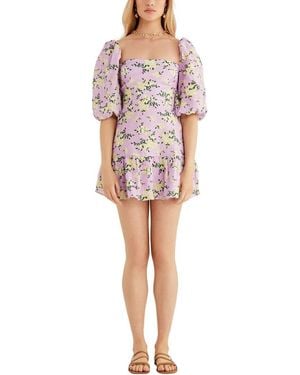 RUMER Lilac Floral Linen Mini Dress - Purple