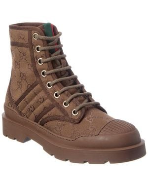 Gucci Gg Web Canvas & Rubber Boot - Brown
