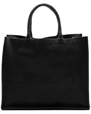 Dior Embossed Calfskin Oblique Large Book Tote (Authentic Pre-Loved) - Black