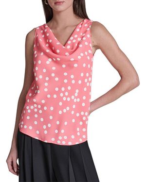 Halston Polka Dot Cowl Neck Top - Pink
