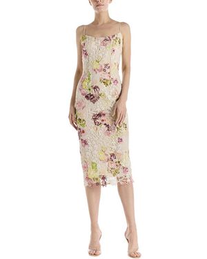 Monique Lhuillier Printed Floral Guipure Lace Dress - Natural