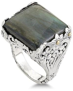 Samuel B. 18k & Silver Labradorite Flower Ring - Grey