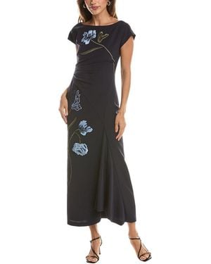 Lela Rose Floral Cord Embroidered Fluid Crepe Cascade Dress - Black