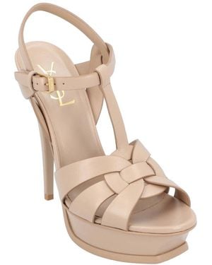 Saint Laurent Calfskin Tribute Platform Sandal, Never Worn (Authentic Pre-Loved) - Natural