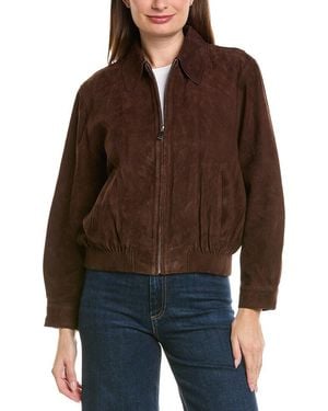 Neiman Marcus Zip Up Collared Suede Jacket - Brown