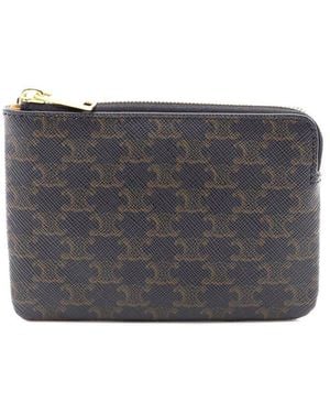 Celine Black Coated/waterproof Canvas Triomphe Coin Case Wallet (authentic Pre-loved) - Gray