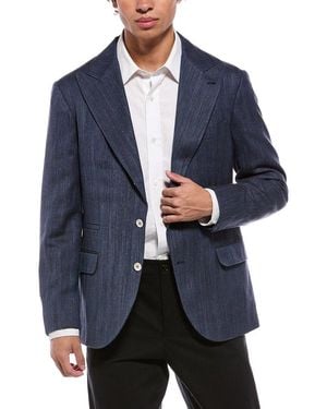 Brunello Cucinelli Wool, Silk, & Linen-Blend Blazer - Blue
