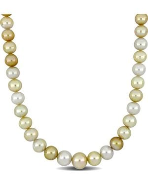 Pearls 14k 0.06 Ct. Tw. Diamond 10-13mm Pearl Necklace - Metallic