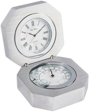 Bey-berk Stainless Steel Pocket Watch & Thermometer - Gray