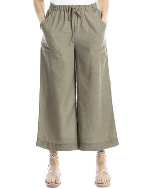 Max Studio Wide Leg Drawstring Linen-Blend Crop Pant - Green