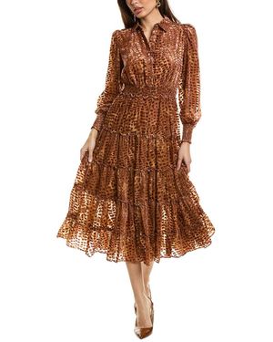 Tahari Velvet Burnout Midi Dress - Brown
