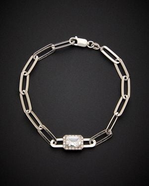 Italian Gold Over Silver 18k 1.65 Ct. Tw. White Topaz & Diamond Bracelet - Black