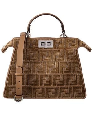 Fendi Peekaboo Iseeyou Small Ff Jacquard Velvet & Leather Satchel - Brown