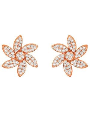 Suzy Levian 14K Rose 0.20 Ct. Tw. Diamond Curved Flower Studs - Pink