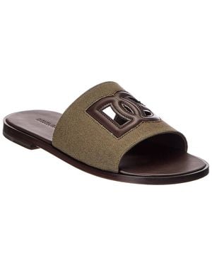 Dolce & Gabbana Canvas & Leather Slide - Brown
