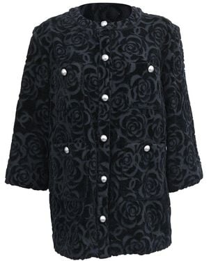 CHANEL Camellia Floral-print Button-down Blazer, Size Fr, 36 (authentic Pre- Loved) - Black