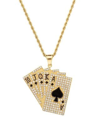 Eye Candy LA The Bold Collection Titanium Cz Royal Flush Pendant Necklace - Metallic