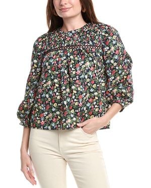 English Factory Floral Print Top - Grey