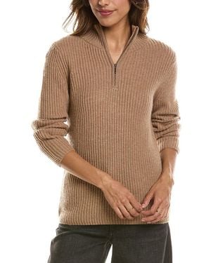 Forte Zip Mock Neck 100% Cashmere Jumper - Brown