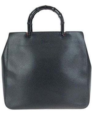 Gucci Black Calfskin Bamboo Tote (authentic Pre-loved)