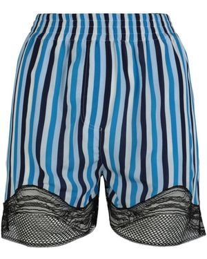 Burberry Lace-Trim Stripe Silk Shorts - Blue