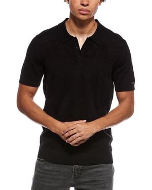 KARL LAGERFELD Knit Striped Polo Shirt - Black