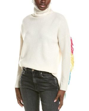 Brodie Cashmere Wool & Cashmere-Blend Fringe Funnel Jumper - White