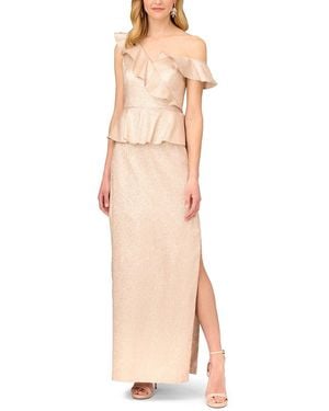 Aidan Mattox Lame Column Gown With Ruffles - Natural