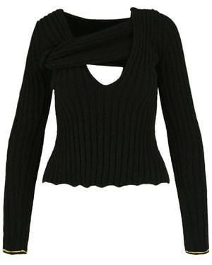 Bottega Veneta Boucle Ribbed V-Neck Jumper - Black