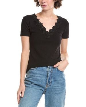 Jason Wu Lace Trim V-Neck Top - Black