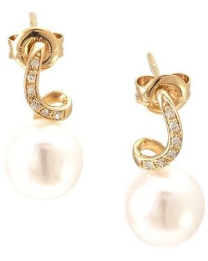 Gemstones 0.06 Ct. Tw. Diamond & 7-8Mm Pearl 14K Earrings - Metallic