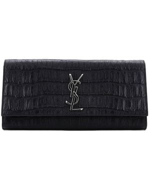 Saint Laurent Classic Monogram Clutch Crocodile Embossed Long (authentic Pre- Loved) - Black