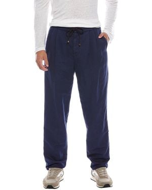 Brunello Cucinelli Leisure Fit Pleated Linen-blend Pant - Blue