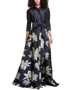 Teri Jon Pleated Shirt Gown - Blue