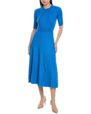 Tahari Mock Neck A-line Dress - Blue