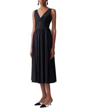 Carolina Herrera Gathered V-Neck Midi Dress - Black