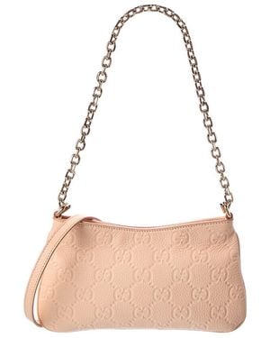 Gucci Gg Emblem Super Mini Leather Shoulder Bag - Pink