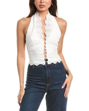 7021 Broderie Halter Vest - Blue
