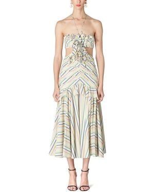 Carolina Herrera Halter Bandeau Ruffled Edge Midi Dress - Multicolor