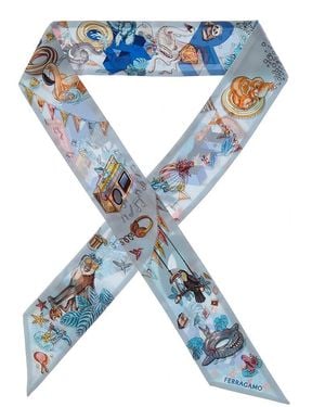 Ferragamo Jungle Party Printed Silk Scarf - Blue