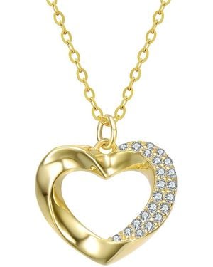 Rachel Glauber 14K Plated Cz Heart Necklace - Metallic