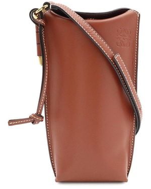 Loewe Calfskin Anagram Gate Pocket Shoulder Bag (Authentic Pre-Loved) - Brown