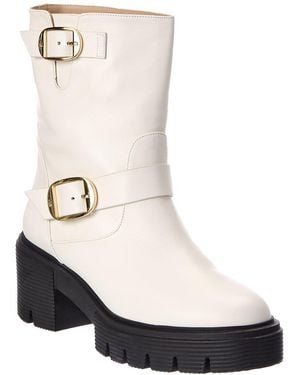 Stuart Weitzman Soho Moto Leather Bootie - White